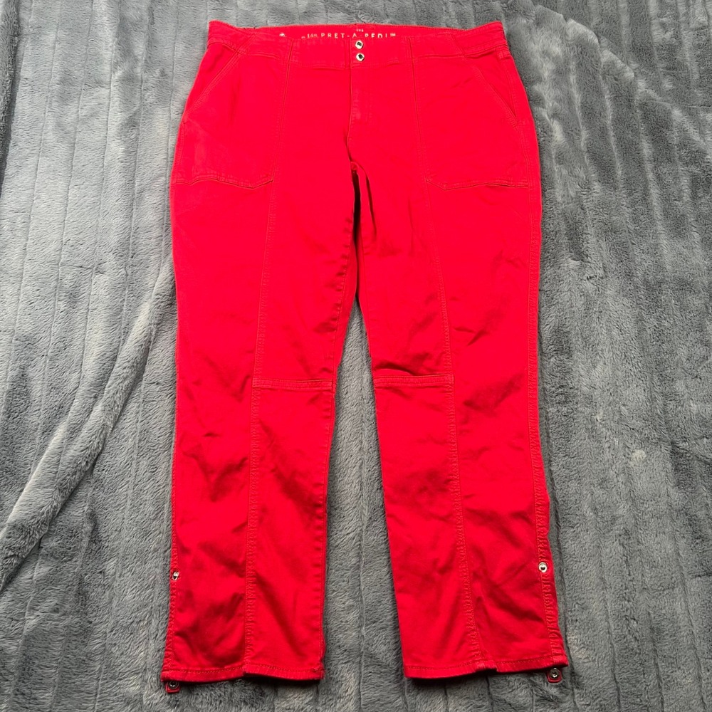 White House Black Market Pret-A-Pedi Red Straight Leg Snap Hem Pants 14S 12898
